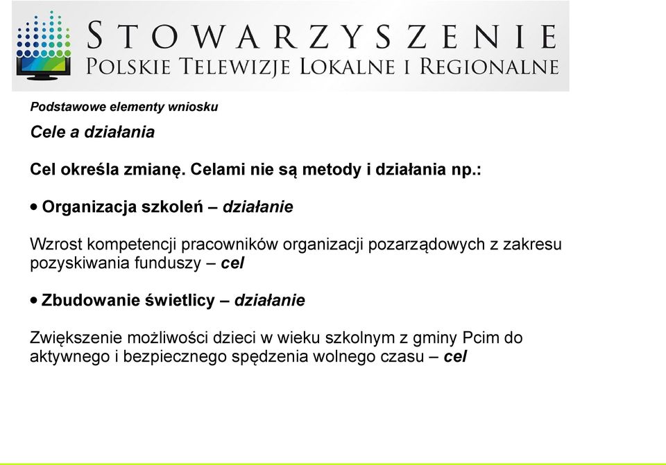 : Organizacja szkoleń działanie Wzrost kompetencji pracowników organizacji pozarządowych z