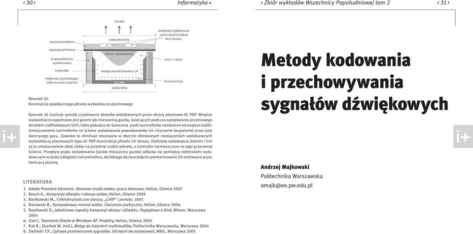 Wnętrze wyświetlacza wypełnione jest gazem lub mieszaniną gazów, świecących podczas wyładowania jarzeniowego światłem nadfioletowym (UV), które pobudza do świecenia paski luminoforów naniesione od