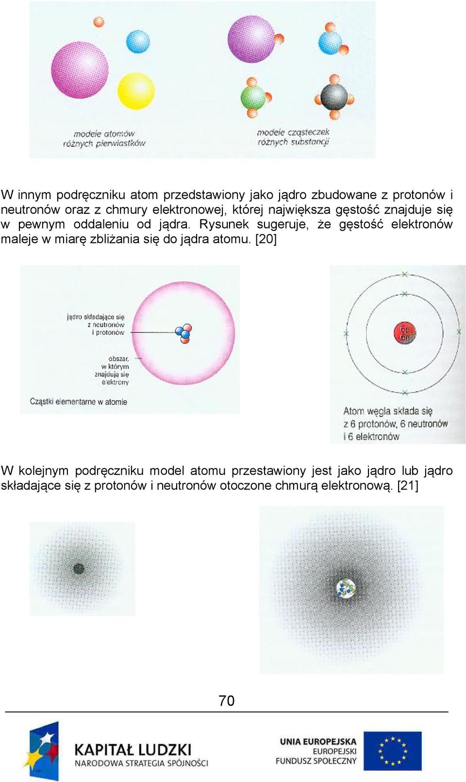 Rysunek sugeruje, że gęstość elektronów maleje w miarę zbliżania się do jądra atomu.