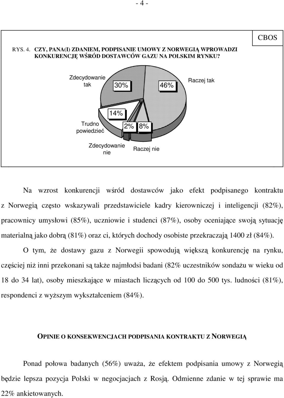 kierowniczej i inteligencji (82%), pracownicy umysłowi (85%), uczniowie i studenci (87%), osoby oceniające swoją sytuację materialną jako dobrą (81%) oraz ci, których dochody osobiste przekraczają