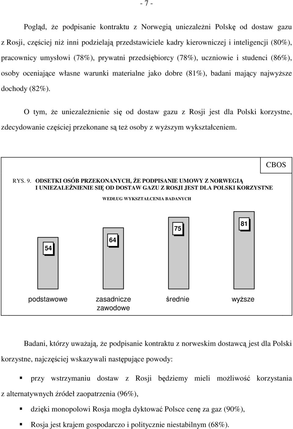 O tym, że uniezależnienie się od dostaw gazu z Rosji jest dla Polski korzystne, zdecydowanie częściej przekonane są też osoby z wyższym wykształceniem. RYS. 9.