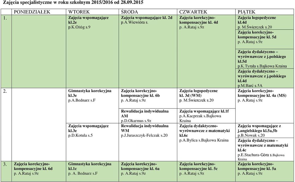 1c AM p.d.okarmus s.9z WM p.j.juraszczyk-felczak s.20 kl. 6a kl.1f p.a.kacprzak s.bajkowa Zajęcia dydaktycznowyrównawcze z matematyki kl.6c p.