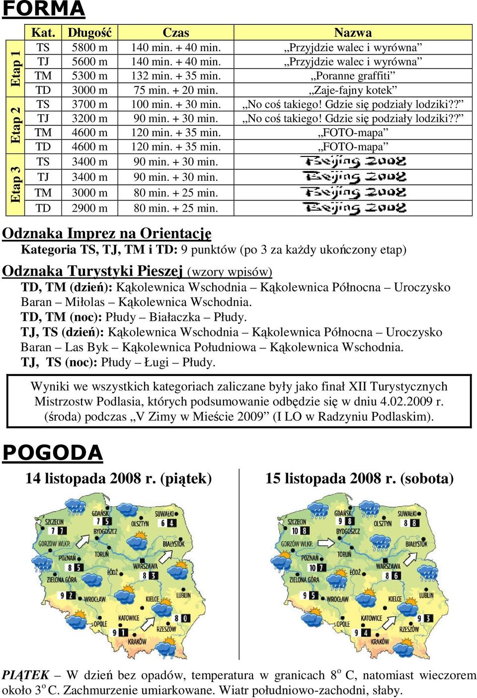 FOTO-mapa TD 4600 m 120 min. + 35 min. FOTO-mapa TS 3400 m 90 min. + 30 min. TJ 3400 m 90 min. + 30 min. TM 3000 m 80 min. + 25 min.