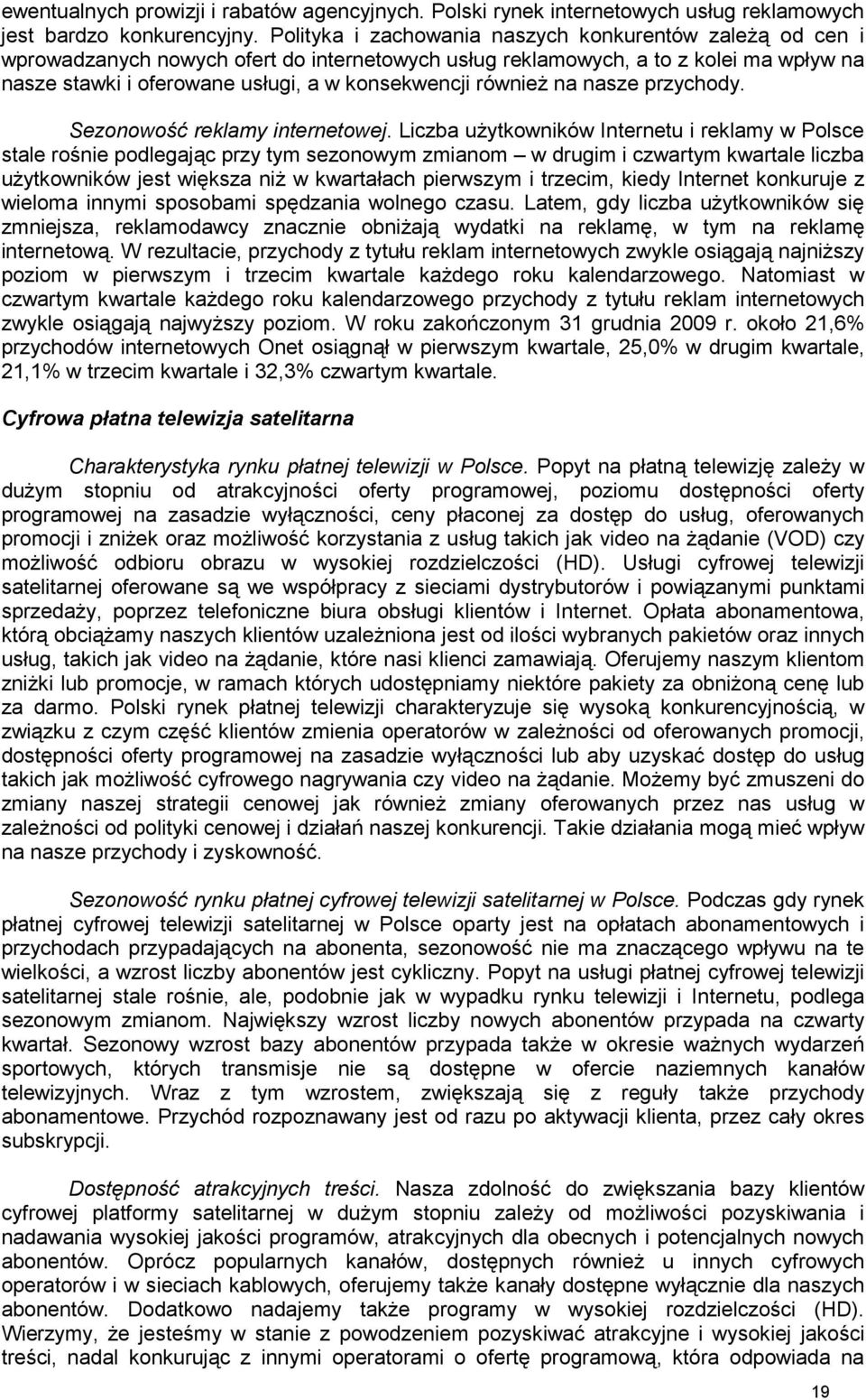 równieŝ na nasze przychody. Sezonowość reklamy internetowej.