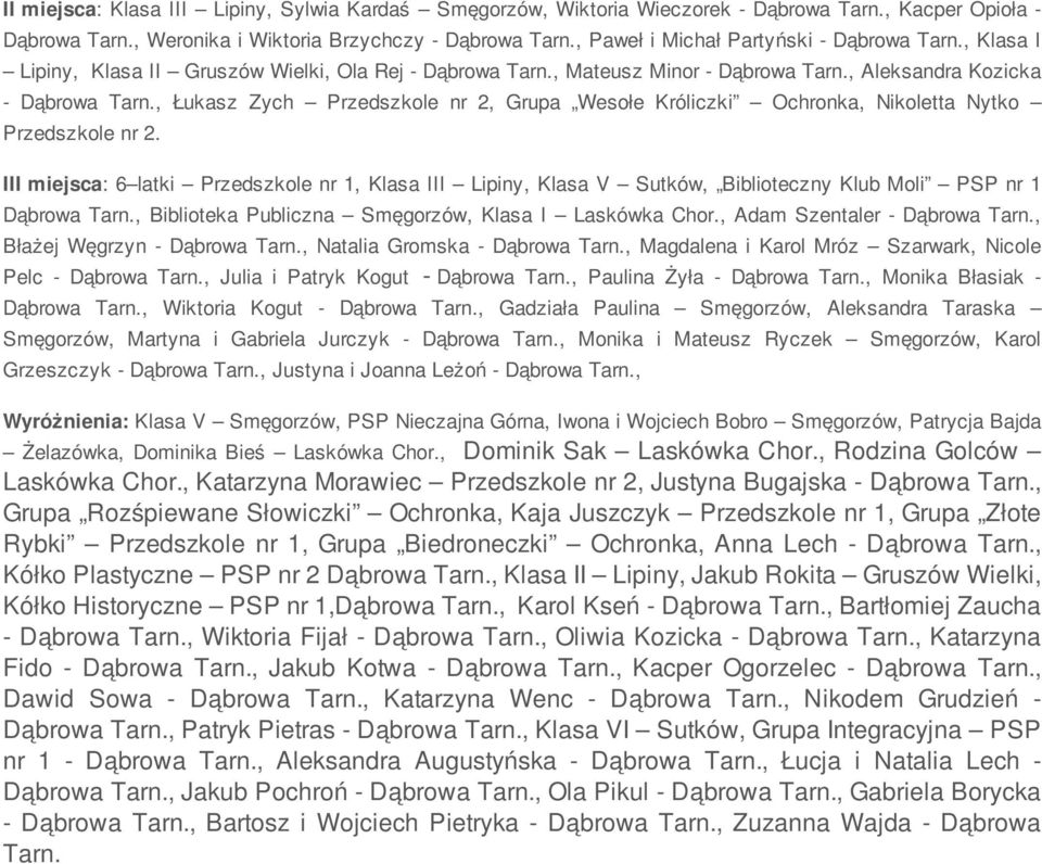, Łukasz Zych Przedszkole nr 2, Grupa Wesołe Króliczki Ochronka, Nikoletta Nytko Przedszkole nr 2.