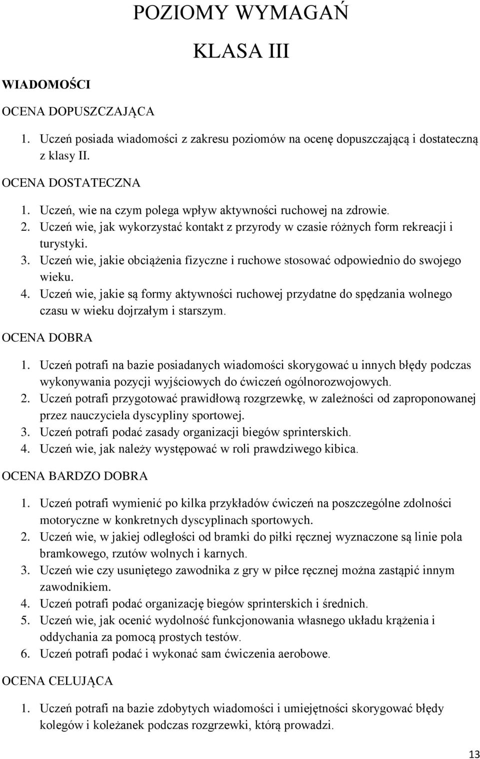 Uczeń wie, jakie są formy aktywności ruchowej przydatne do spędzania wolnego czasu w wieku dojrzałym i starszym. 1.