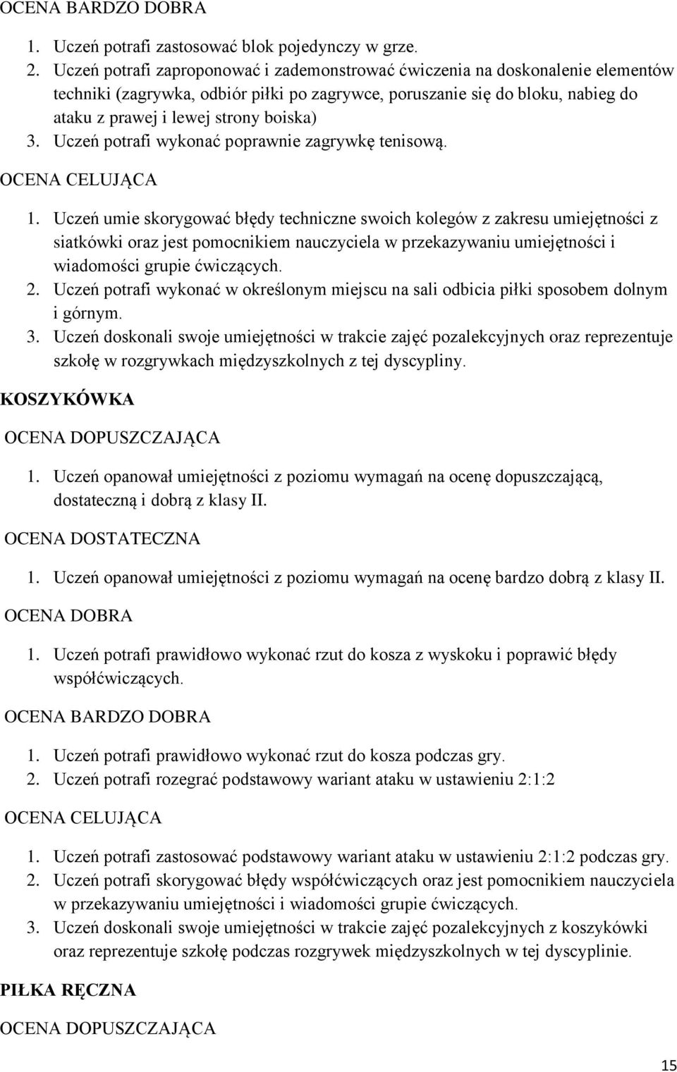 3. Uczeń potrafi wykonać poprawnie zagrywkę tenisową. 1.