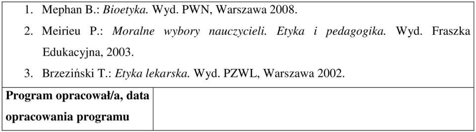 Fraszka Edukacyjna, 2003. 3. Brzeziński T.: Etyka lekarska.