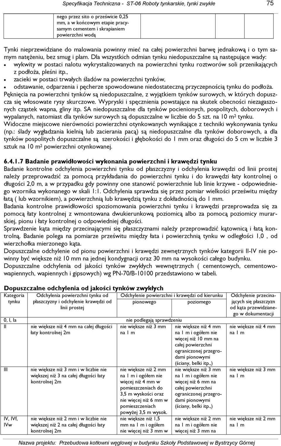 Dla wszystkich odmian tynku niedopuszczalne są następujące wady: wykwity w postaci nalotu wykrystalizowanych na powierzchni tynku roztworów soli przenikających z podłoŝa, pleśni itp.