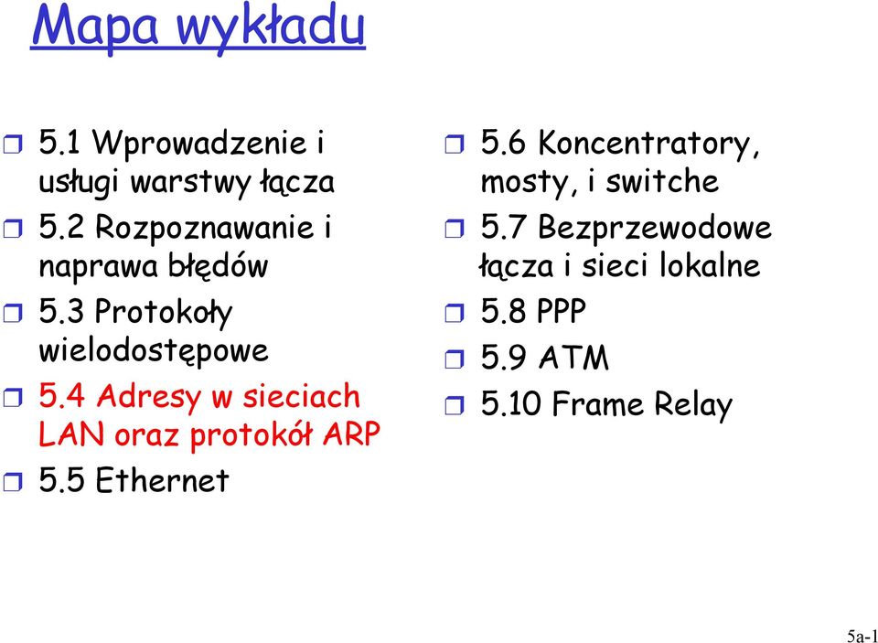 4 Adresy w sieciach LAN oraz protokół ARP 5.5 Ethernet 5.