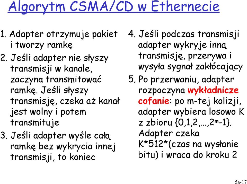 Jeśli adapter wyśle całą ramkę bez wykrycia innej transmisji, to koniec 4.