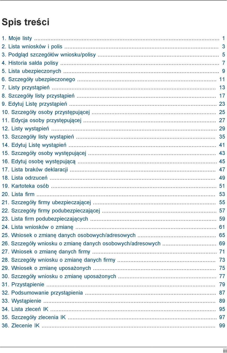 .. 29 13. Szczegóły listy wystąpień... 35 14. Edytuj Listę wystąpień... 41 15. Szczegóły osoby występującej... 43 16. 17. 18. 19. 20. 21. 22. 23. 24. 25. 26. 27. 28. 29. 30. 31. 32.