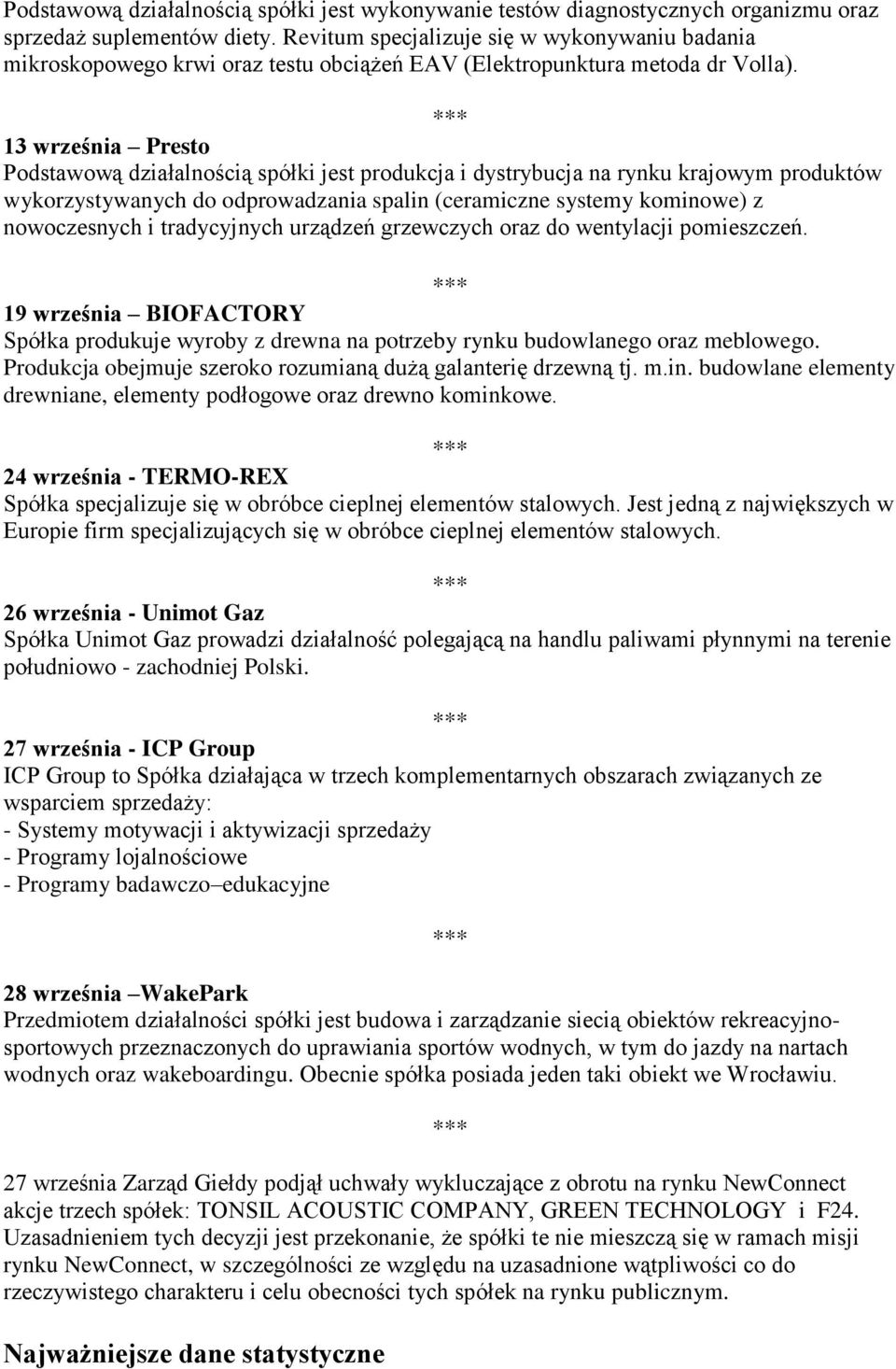 13 września Presto Podstawową działalnością spółki jest produkcja i dystrybucja na rynku krajowym produktów wykorzystywanych do odprowadzania spalin (ceramiczne systemy kominowe) z nowoczesnych i