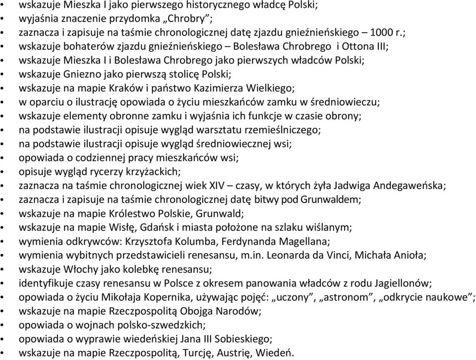 wskazuje na mapie Kraków i państwo Kazimierza Wielkiego; w oparciu o ilustrację opowiada o życiu mieszkańców zamku w średniowieczu; wskazuje elementy obronne zamku i wyjaśnia ich funkcje w czasie