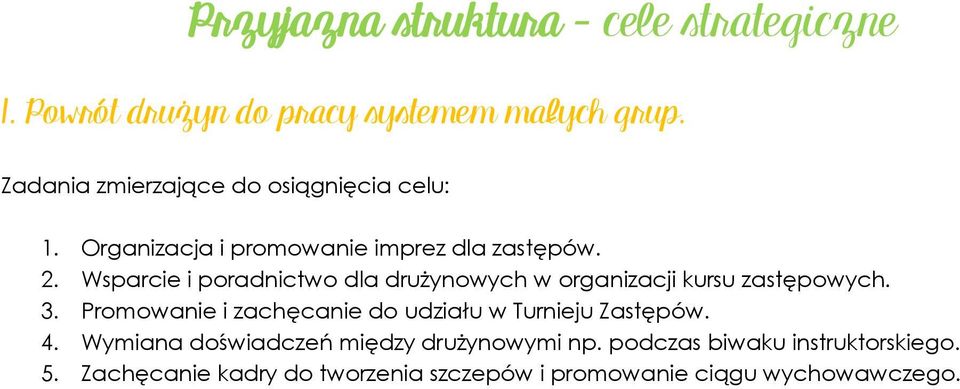 Promowanie i zachęcanie do udziału w Turnieju Zastępów. 4. Wymiana doświadczeń między drużynowymi np.