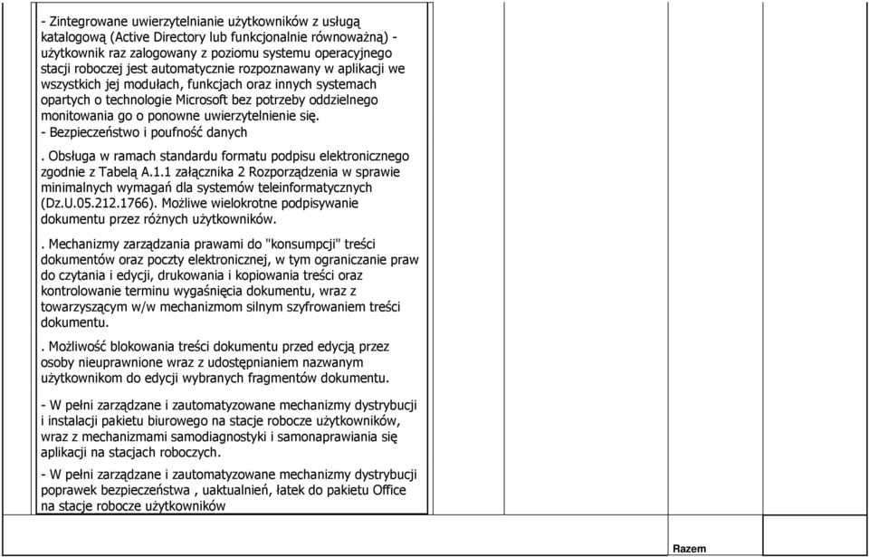 się. - Bezpieczeństwo i poufność danych. Obsługa w ramach standardu formatu podpisu elektronicznego zgodnie z Tabelą A.1.
