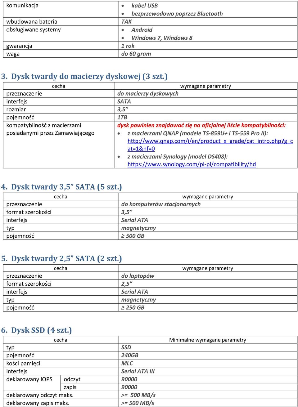 TS-859U+ i TS-559 Pro II): http://www.qnap.com/i/en/product_x_grade/cat_intro.php?g_c at=1&hf=0 z macierzami Synology (model DS408): https://www.synology.com/pl-pl/compatibility/hd 4.