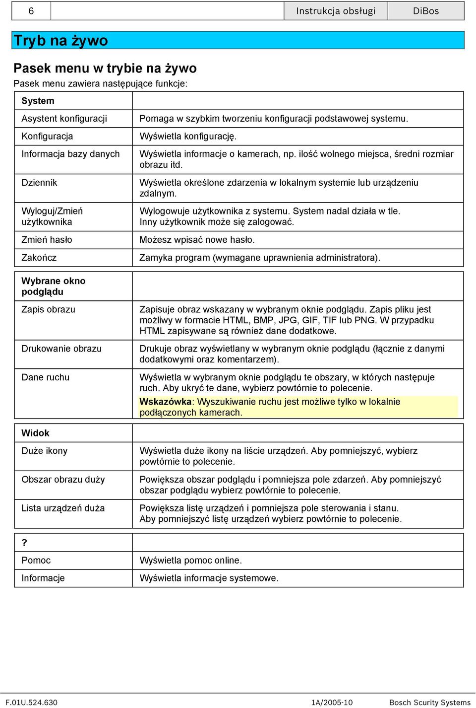 ilość wolnego miejsca, średni rozmiar obrazu itd. Wyświetla określone zdarzenia w lokalnym systemie lub urządzeniu zdalnym. Wylogowuje użytkownika z systemu. System nadal działa w tle.