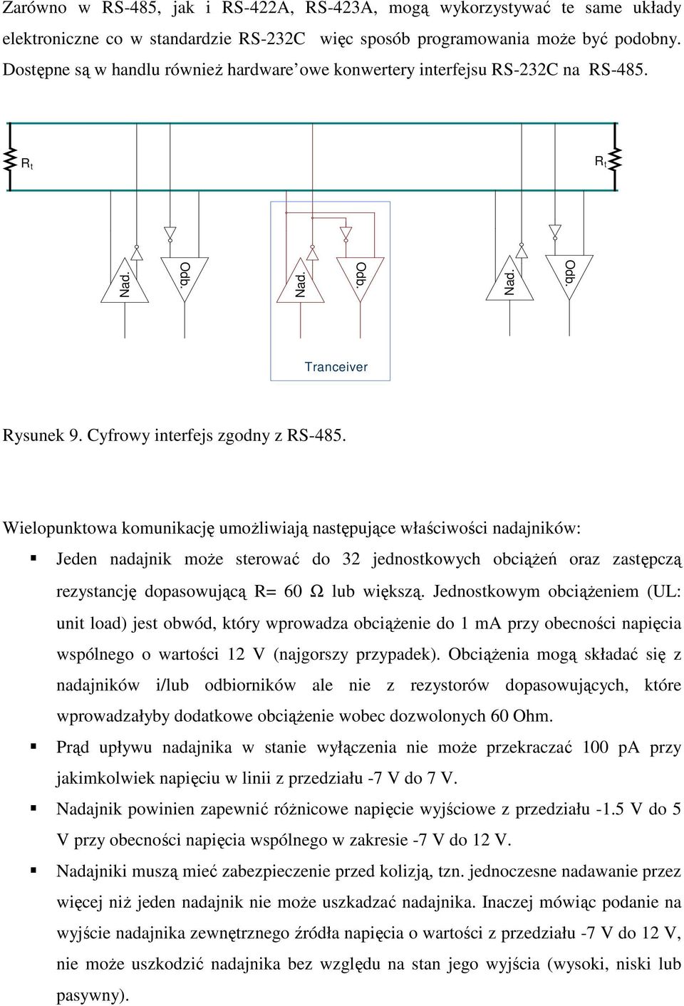 Wielopunktowa komunikację umoŝliwiają następujące właściwości nadajników: Jeden nadajnik moŝe sterować do 32 jednostkowych obciąŝeń oraz zastępczą rezystancję dopasowującą R= 60 Ω lub większą.