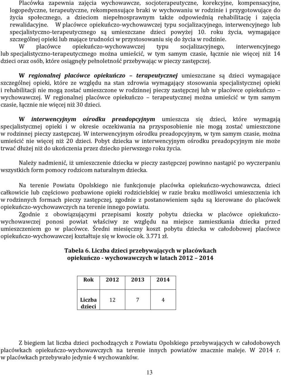 W placówce opiekuńczo-wychowawczej typu socjalizacyjnego, interwencyjnego lub specjalistyczno-terapeutycznego są umieszczane dzieci powyżej 10.