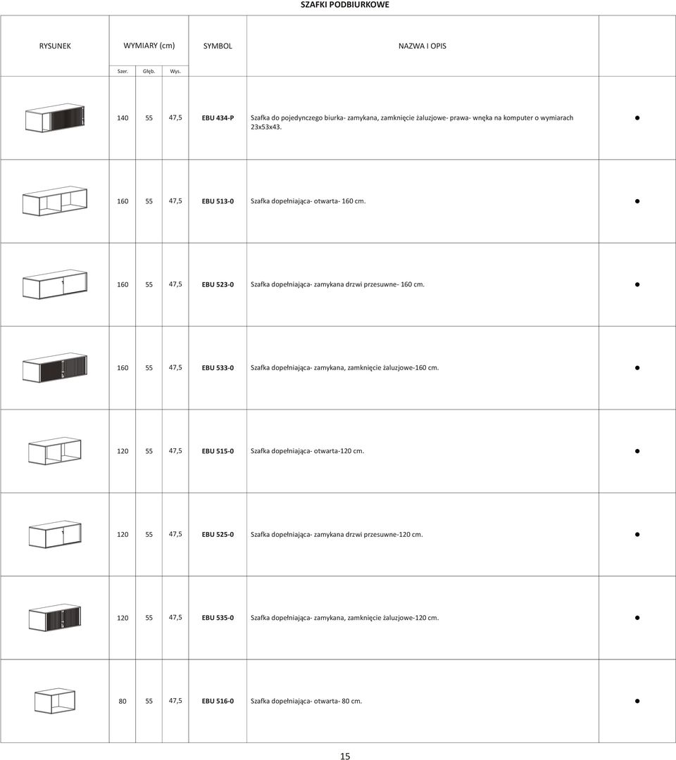 EBU 533-0 Szafka dope³niaj¹ca- zamykana, zamkniêcie aluzjowe- cm. EBU 515-0 Szafka dope³niaj¹ca- otwarta- cm.