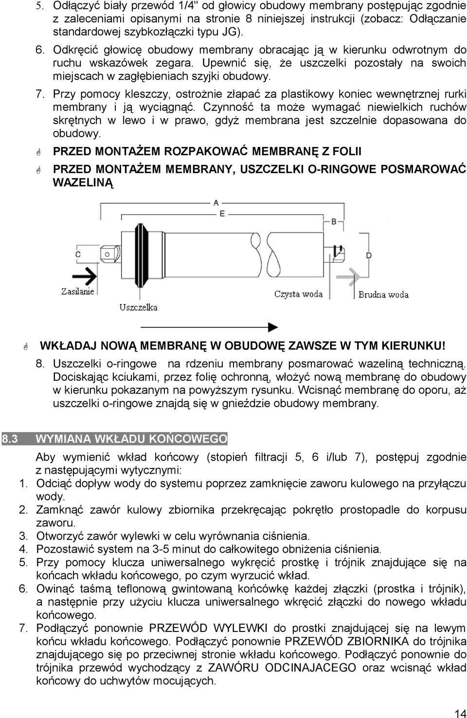 Przy pomocy kleszczy, ostrożnie złapać za plastikowy koniec wewnętrznej rurki membrany i ją wyciągnąć.