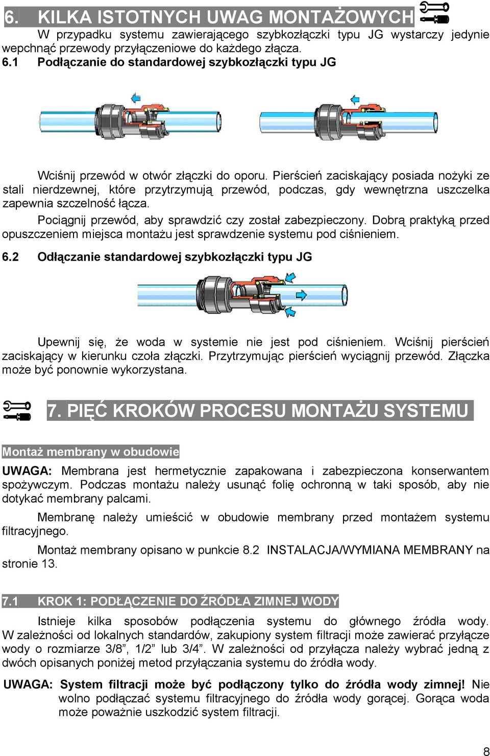 Pierścień zaciskający posiada nożyki ze stali nierdzewnej, które przytrzymują przewód, podczas, gdy wewnętrzna uszczelka zapewnia szczelność łącza.
