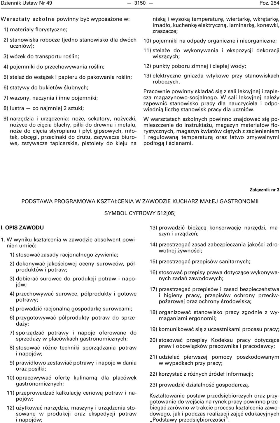 roślin; 5) stelaż do wstążek i papieru do pakowania roślin; 6) statywy do bukietów ślubnych; 7) wazony, naczynia i inne pojemniki; 8) lustra co najmniej 2 sztuki; 9) narzędzia i urządzenia: noże,