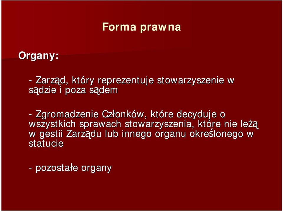 decyduje o wszystkich sprawach stowarzyszenia, które nie le w