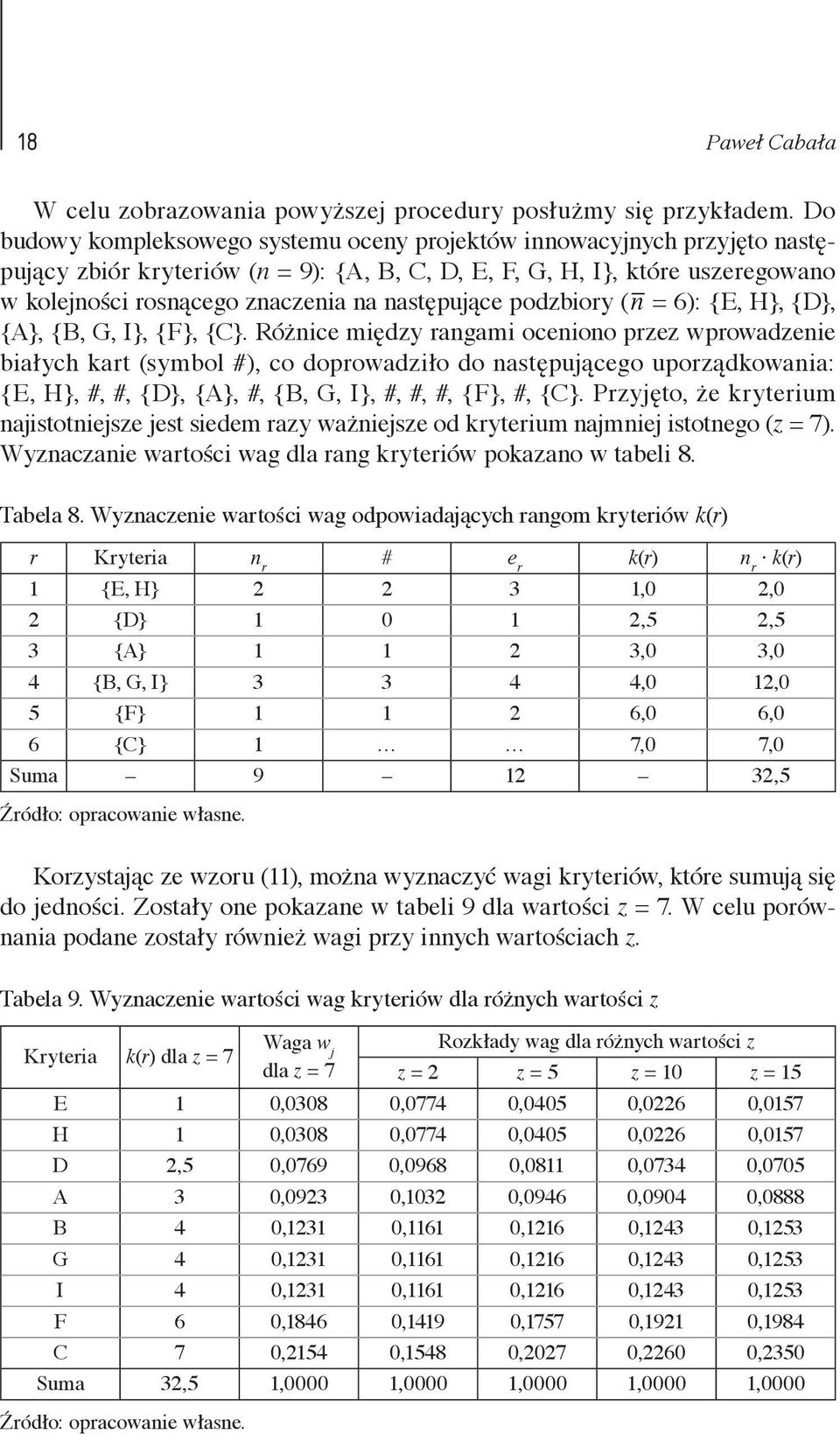 następujące podzbiory (n = 6): {E, H}, {D}, {A}, {B, G, I}, {F}, {C}.