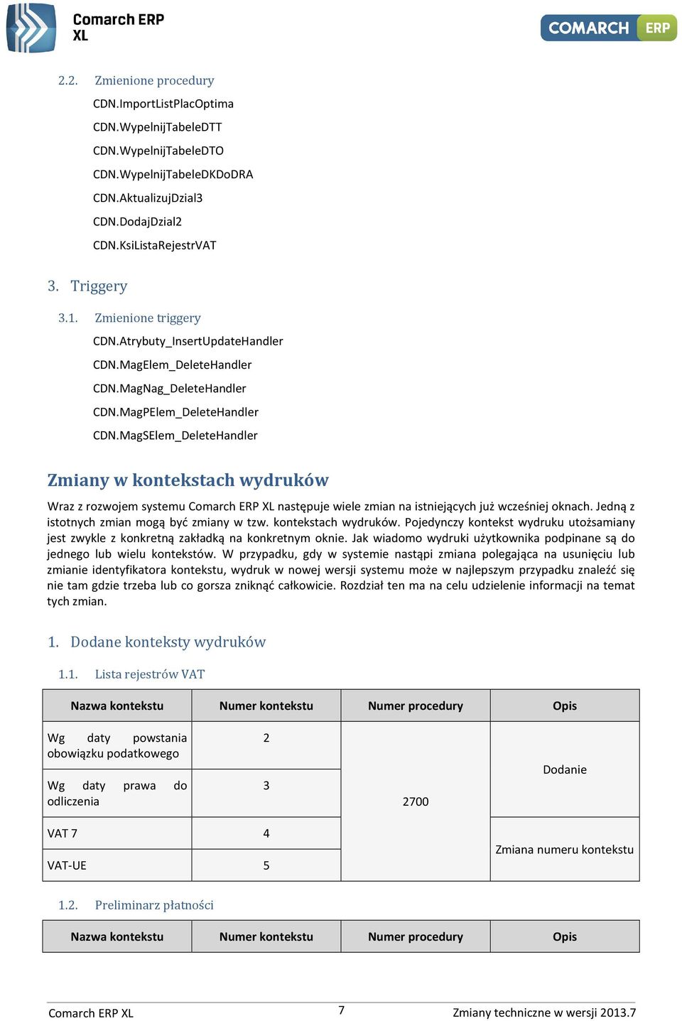 MagSElem_DeleteHandler Zmiany w kontekstach wydruków Wraz z rozwojem systemu Comarch ERP XL następuje wiele zmian na istniejących już wcześniej oknach. Jedną z istotnych zmian mogą być zmiany w tzw.