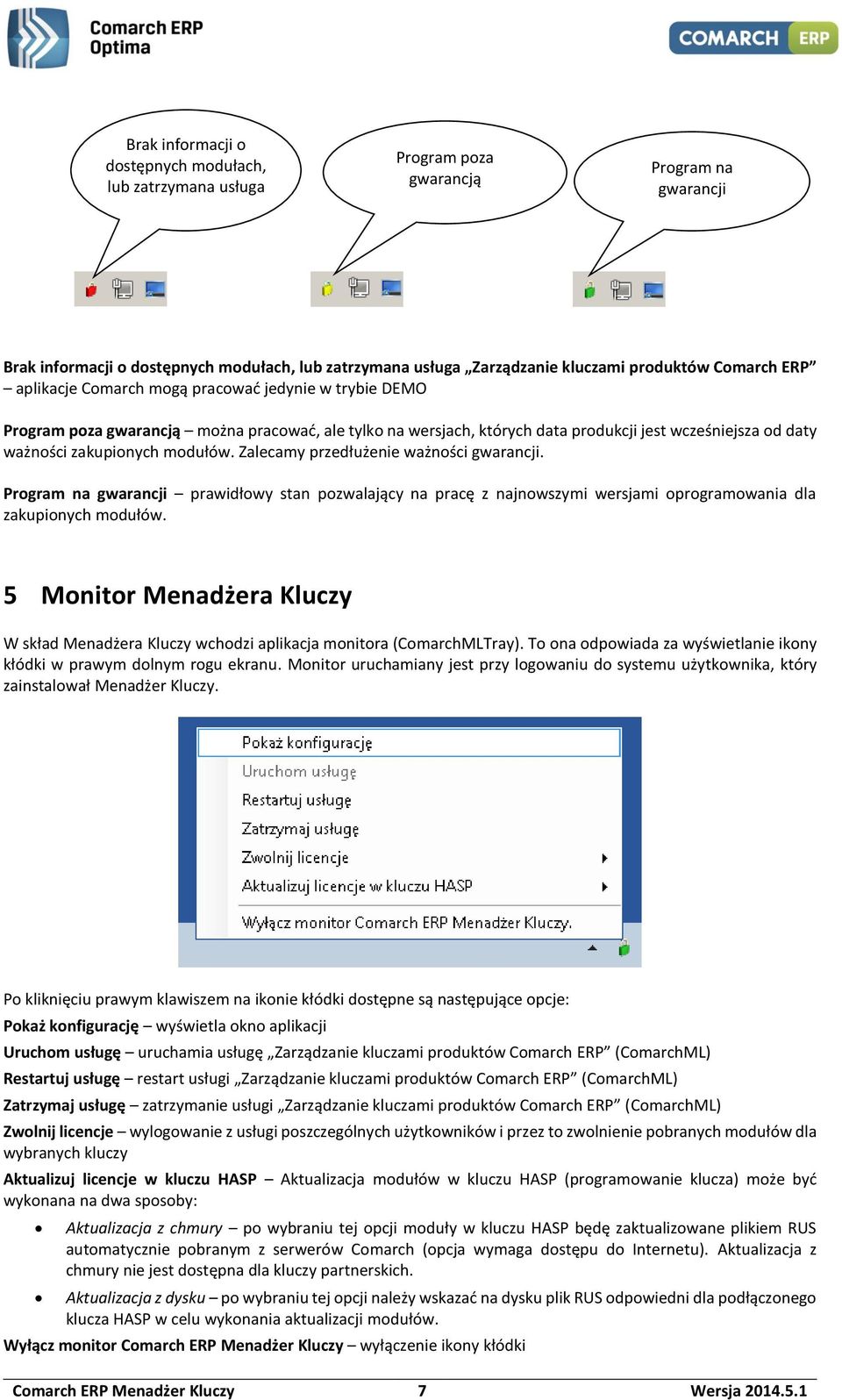 modułów. Zalecamy przedłużenie ważności gwarancji. Program na gwarancji prawidłowy stan pozwalający na pracę z najnowszymi wersjami oprogramowania dla zakupionych modułów.
