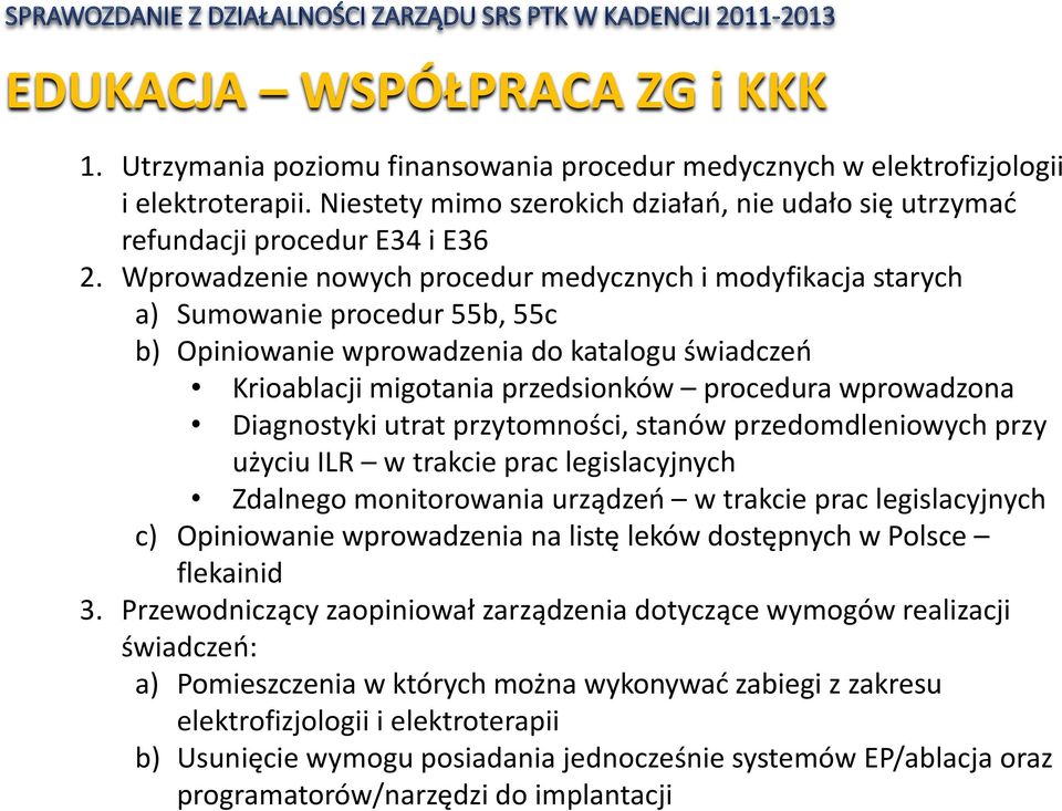 Wprowadzenie nowych procedur medycznych i modyfikacja starych a) Sumowanie procedur 55b, 55c b) Opiniowanie wprowadzenia do katalogu świadczeń Krioablacji migotania przedsionków procedura wprowadzona