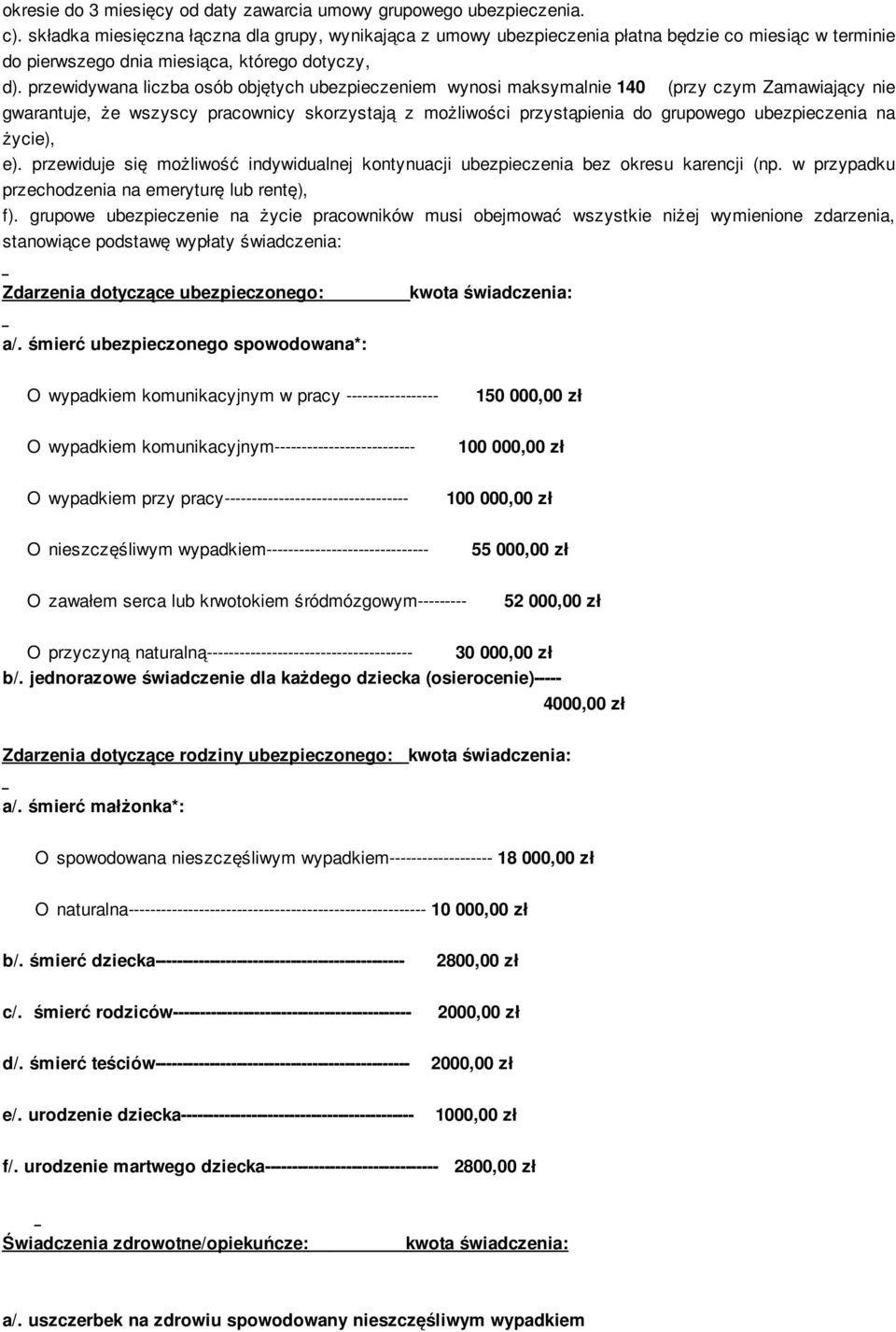 przewidywana liczba osób objętych ubezpieczeniem wynosi maksymalnie 140 (przy czym Zamawiający nie gwarantuje, że wszyscy pracownicy skorzystają z możliwości przystąpienia do grupowego ubezpieczenia