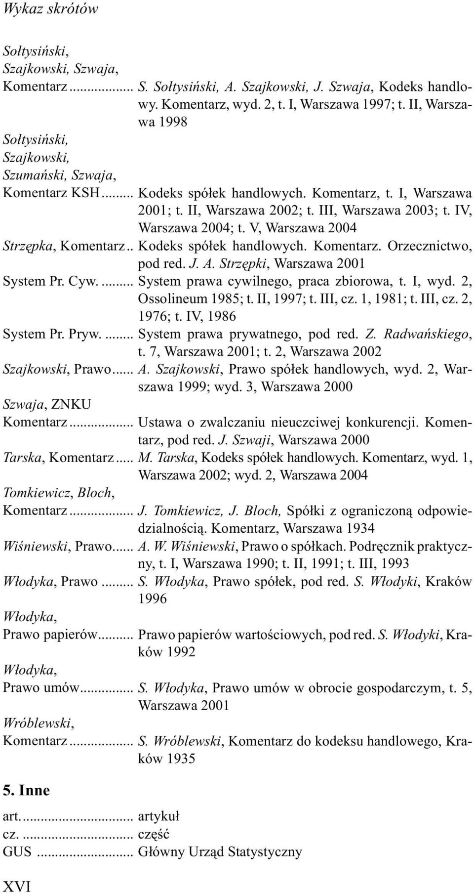 IV, Warszawa 2004; t. V, Warszawa 2004 Strzêpka, Komentarz.. Kodeks spó³ek handlowych. Komentarz. Orzecznictwo, pod red. J. A. Strzêpki, Warszawa 2001 System Pr. Cyw.