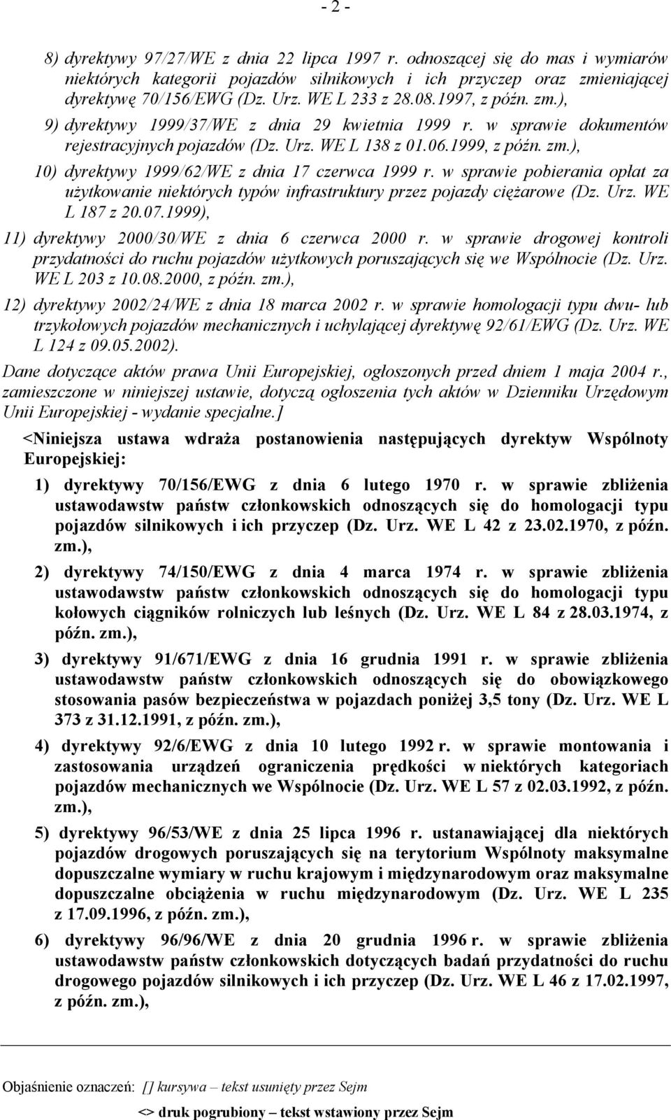 w sprawie pobierania opłat za użytkowanie niektórych typów infrastruktury przez pojazdy ciężarowe (Dz. Urz. WE L 187 z 20.07.1999), 11) dyrektywy 2000/30/WE z dnia 6 czerwca 2000 r.