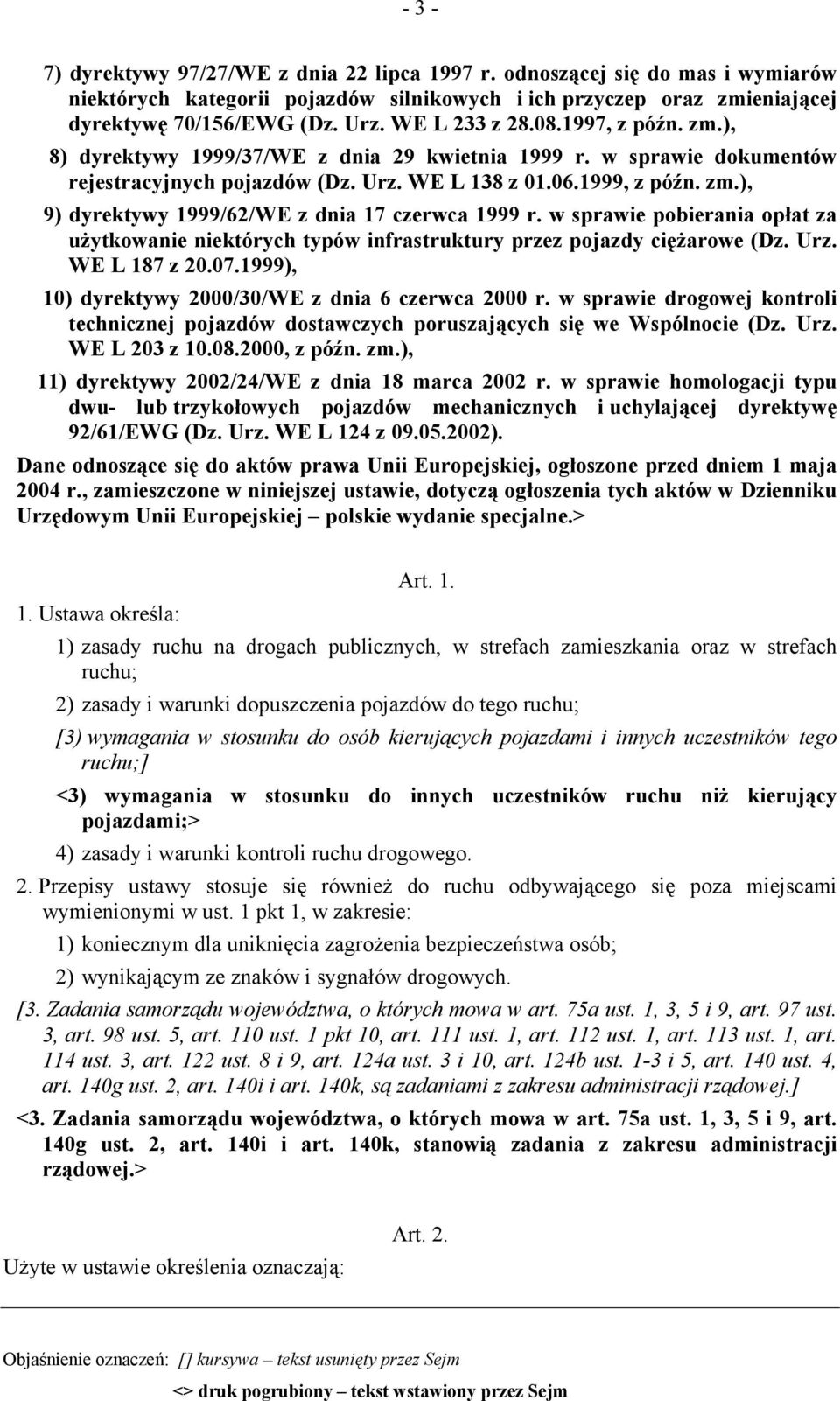 w sprawie pobierania opłat za użytkowanie niektórych typów infrastruktury przez pojazdy ciężarowe (Dz. Urz. WE L 187 z 20.07.1999), 10) dyrektywy 2000/30/WE z dnia 6 czerwca 2000 r.
