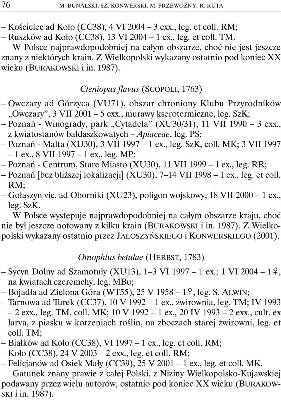 Cteniopus flavus (SCOPOLI, 1763) Owczary ad Górzyca (VU71), obszar chroniony Klubu Przyrodników Owczary, 3 VII 2001 5 exx., murawy kserotermiczne, leg.