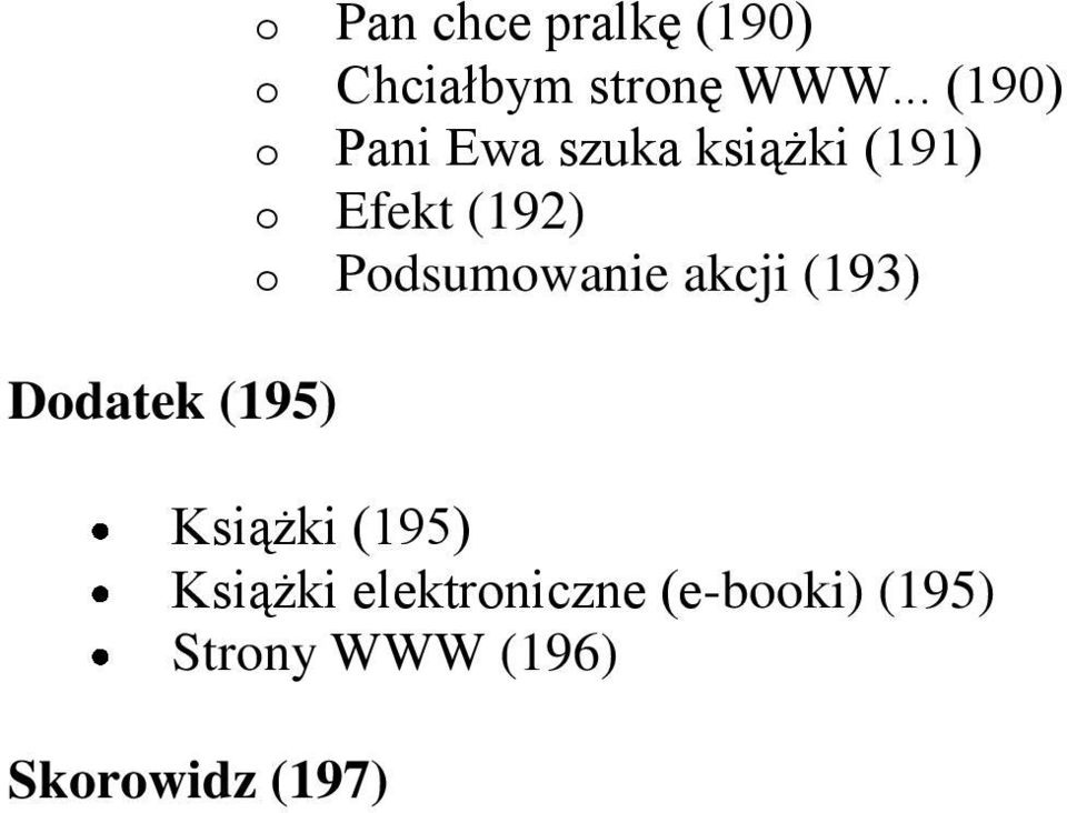(192) o Podsumowanie akcji (193) Książki (195) Książki