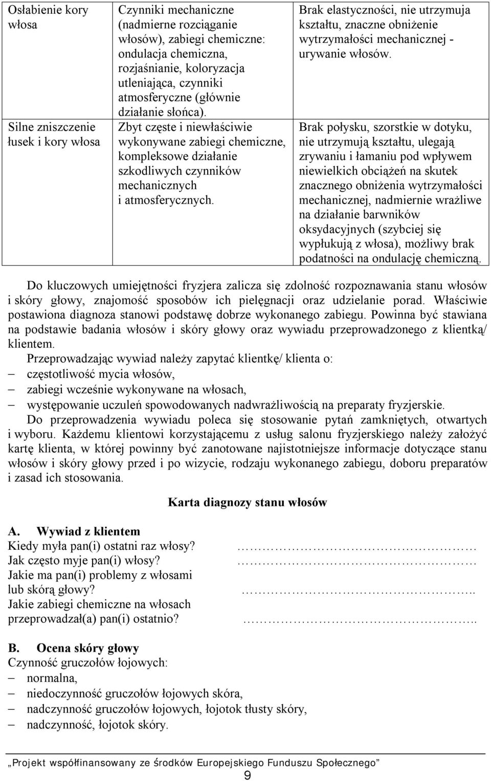Brak elastyczności, nie utrzymuja kształtu, znaczne obniżenie wytrzymałości mechanicznej - urywanie włosów.