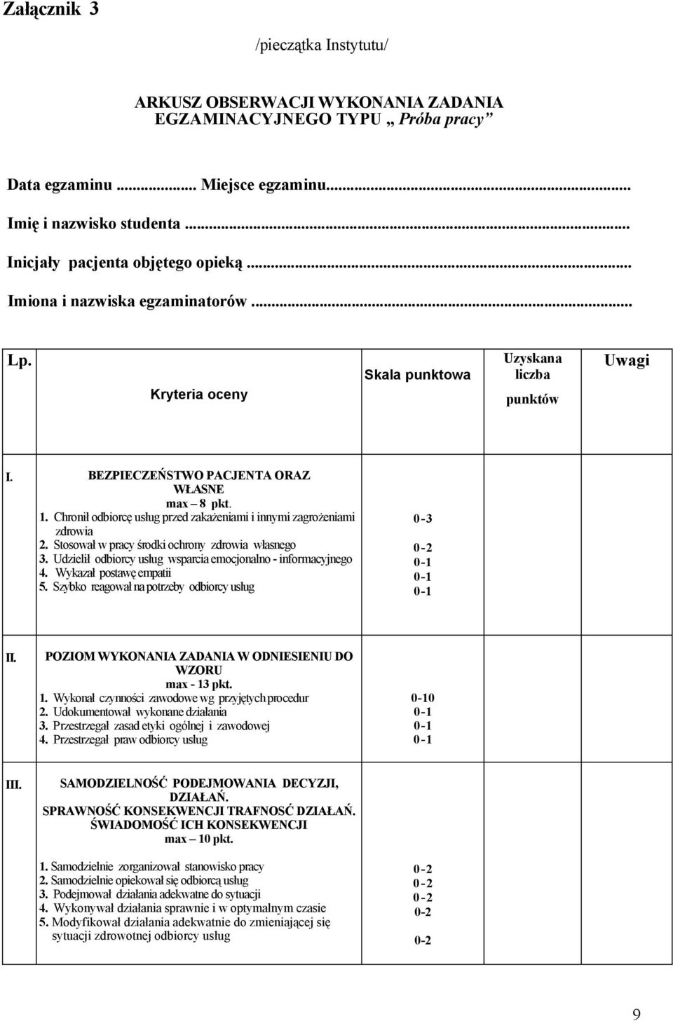 Chronił odbiorcę usług przed zakażeniami i innymi zagrożeniami zdrowia 2. Stosował w pracy środki ochrony zdrowia własnego 3. Udzielił odbiorcy usług wsparcia emocjonalno - informacyjnego 4.