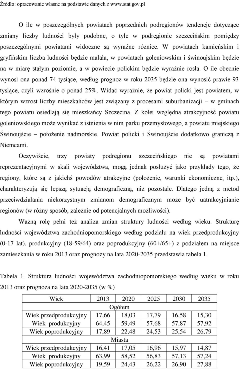 W powiatach kamieńskim i gryfińskim liczba ludności będzie malała, w powiatach goleniowskim i świnoujskim będzie na w miarę stałym poziomie, a w powiecie polickim będzie wyraźnie rosła.