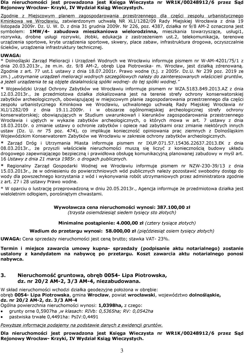 2009r. Dz. U. W. D. z dnia 31 grudnia 2009r. Nr 226, poz.