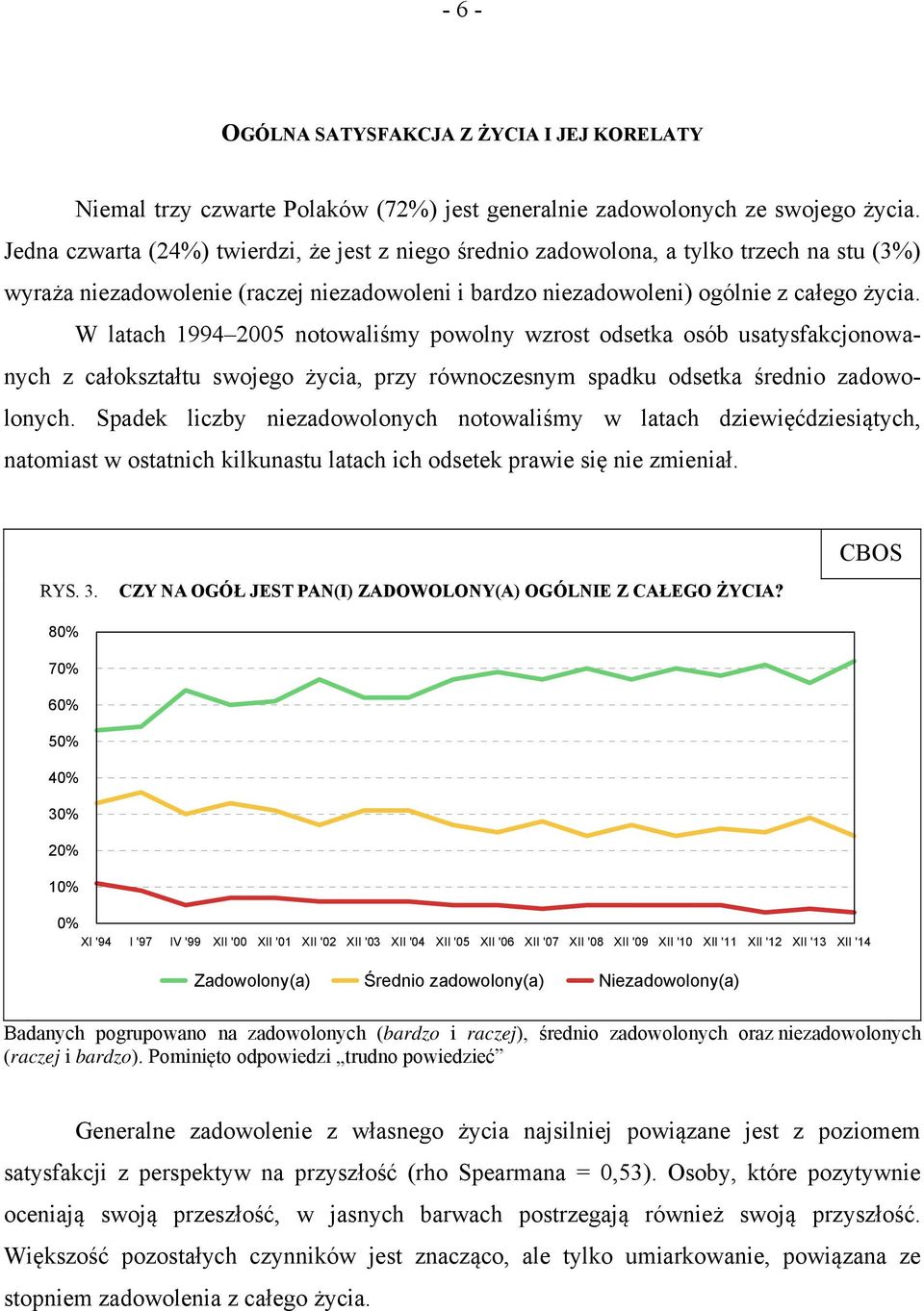 W latach 1994 2005 notowaliśmy powolny wzrost odsetka osób usatysfakcjonowanych z całokształtu swojego życia, przy równoczesnym spadku odsetka średnio zadowolonych.