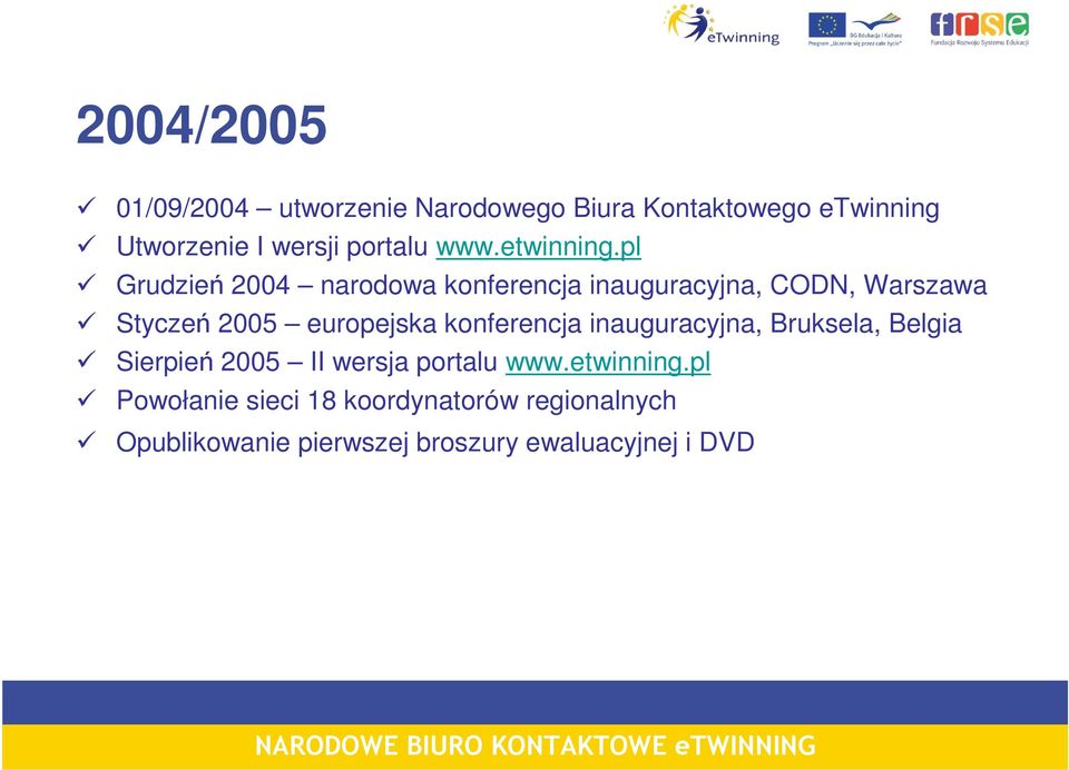 pl Grudzień 2004 narodowa konferencja inauguracyjna, CODN, Warszawa Styczeń 2005 europejska