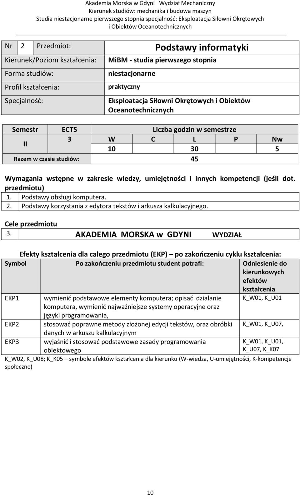 kompetencji (jeśli dot. przedmiotu) 1. Podstawy obsługi komputera. 2. Podstawy korzystania z edytora tekstów i arkusza kalkulacyjnego. Cele przedmiotu 3.