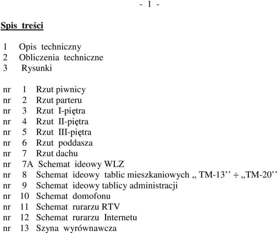 Schemat ideowy WLZ nr 8 Schemat ideowy tablic mieszkaniowych,, TM-13,,TM-20 nr 9 Schemat ideowy tablicy