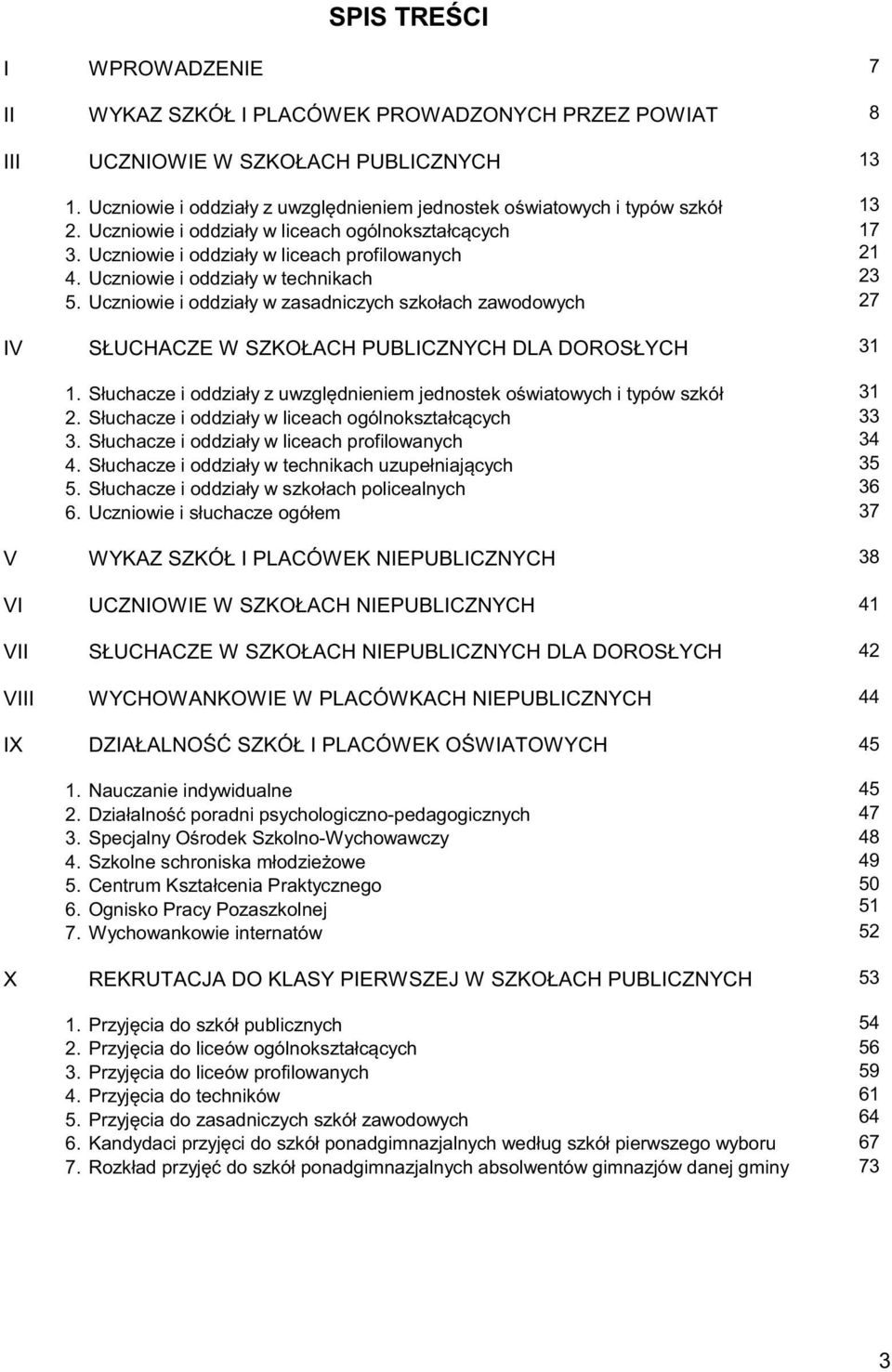Uczniowie i oddziały w technikach 5. Uczniowie i oddziały w zasadniczych szkołach zawodowych SŁUCHACZE W SZKOŁACH PUBLICZNYCH DLA DOROSŁYCH 1.