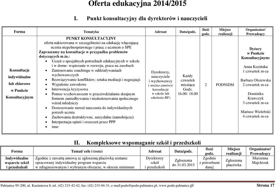 Zapraszamy na konsultacje w przypadku problemów dotyczących m.in.