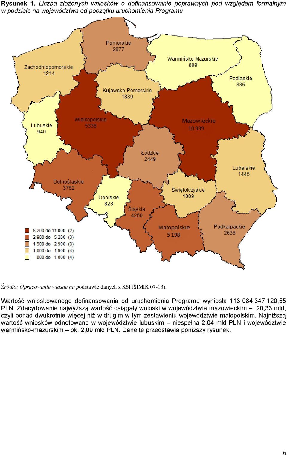 na podstawie danych z KSI (SIMIK 07-13). Wartość wnioskowanego dofinansowania od uruchomienia Programu wyniosła 113 084 347 120,55 PLN.